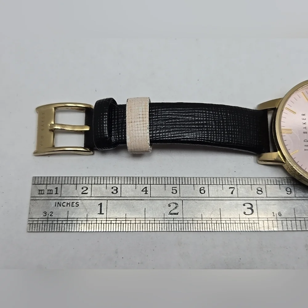 Ted Baker Kate Women's Watch Pink Date Dial Black Leather Band New Battery